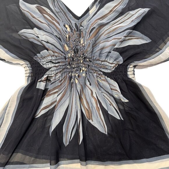 Semi-Sheer Floral Handkerchief Blouse Women's XS (0-2) Black Gray Boho Indie Hip - Picture 4 of 13